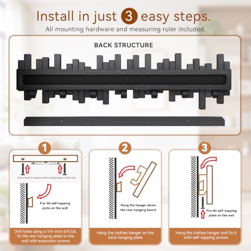 Coat Rack Wall Mount Piano Flip Down Wall Hook Rack 5 Hooks Oak - Image 6