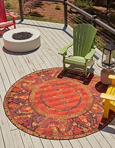 Unique Loom Outdoor Tribal Collection Area Rug - Quepos (6' 1" Round, Multi/ Black) by UniqueLoom