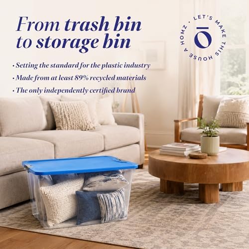 HOMZ 4-Pack Secure Latch, Clear Plastic Storage Organizer Bins, 64 Quart, Blue Lid - Stackable Container Boxes for Bedroom, Bathroom, Garage, and Office Organization - Image 7
