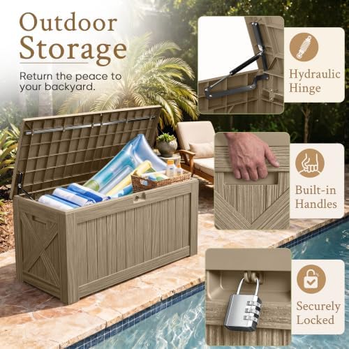 Devoko 120 Gallon Deck Box Resin Outdoor Storage Box Waterproof - Image 2