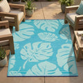 FH Home Outdoor Rug - Waterproof, Fade Resistant, Reversible - Premium Recycled Plastic - Tropical, Botanical - Patio, Deck, Porch, Balcony - Hana Leaves - Blue Crease Free - 5 x 8 ft by FHHome