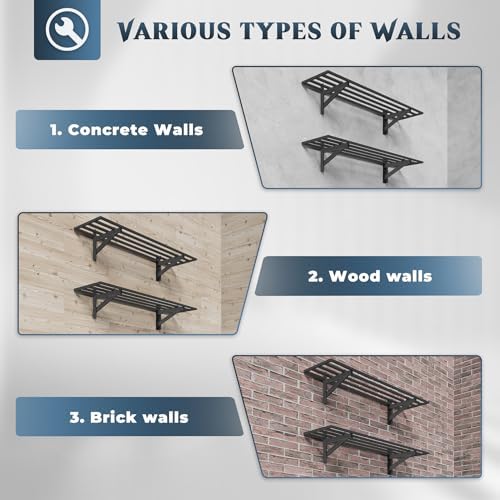 Jusgym 2 Pack Heavy Duty Garage Wall Shelving with 8 Hooks, 1x4ft, 500lbs - Image 6