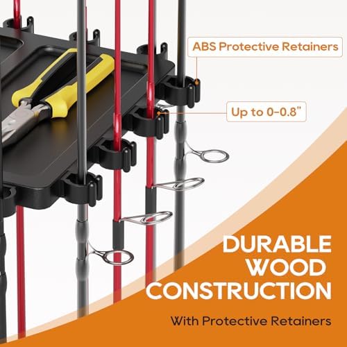 Fishing Rod Holder Rack with 360° Rotating Base – 16 poles Capacity,multi-purpose Rod Storage Rack,Easy Install & Durable Wooden Vertical Fishing Pole Holders for Ground,Black - Image 6
