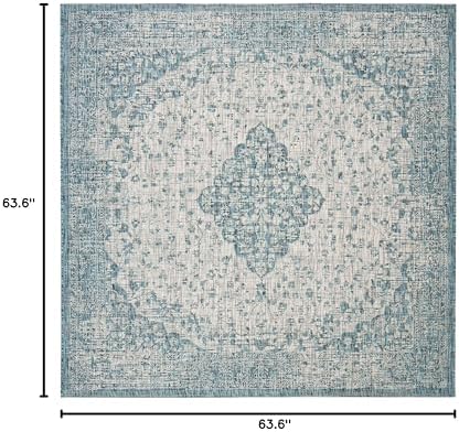 SAFAVIEH Washable Rug Outdoor Courtyard Collection - 5'3" Square, Teal & Cream, Non-Shedding & Easy Cleaning, Ideal for Patio, Backyard, Mudroom (CY8720-372) - Image 2