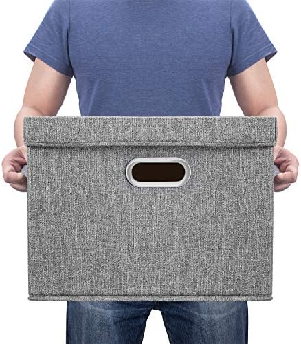 TYEERS Large Storage Bins with Lids, Collapsible, Washable, Fabric Storage Boxes for Organizing, 17.3x11.8x11.4 inches, 5 Pack, Gray - Image 6