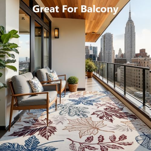 UKISS Washable Outdoor Rug Carpet，Non Slip Portable Outdoor Patio Rugs，8' x 10' Indoor Outdoor Mats，Leaves Large Area Rugs Mats for Patio，Picnic,RV,Backyard, Deck, Balcony, Porch, Beach - Image 3