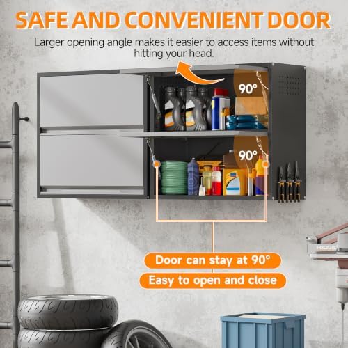 Garage Wall Cabinet, 25.6" H Metal Wall Cabinet with 2 Up-Flip Door - Image 4