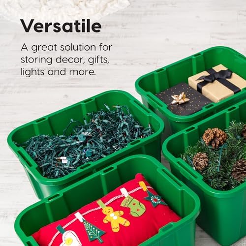 IRIS USA 4-Pack 12 Gallon Storage Bins with Lids |Made in USA| Heavy Duty Plastic Tote Containers for Seasonal Organization, Large - Green/Red - Image 6