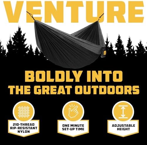 Wise Owl Outfitters Hammock for Camping Double Hammocks Gear for The Outdoors Backpacking Survival or Travel - Portable Lightweight Parachute Nylon DO Black & Grey - Image 3