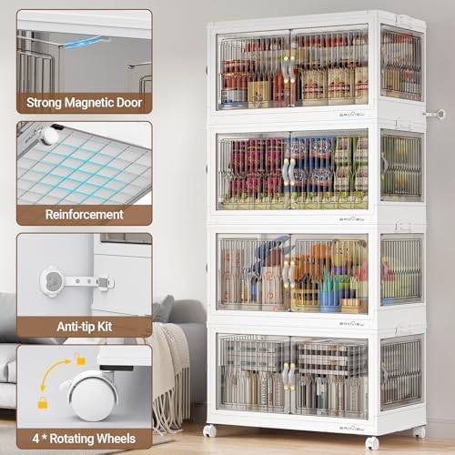 BROVIEW 120Gal Stackable Storage Bins with Lids Foldable Boxes,White,4Pack - Image 5