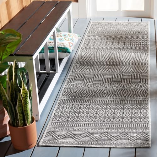 SAFAVIEH Washable Rug Outdoor Courtyard Collection - 2'3" x 8' Runner, Ivory & Black, Non-Shedding & Easy Cleaning, Ideal for Patio, Entryway, Mudroom, Hallway, Kitchen (CY8196-53712) by Unknown