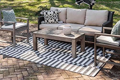Unique Loom Outdoor Striped Collection Area Rug - Striped (6' 1" x 9' Rectangle, Charcoal/Ivory) - Image 2