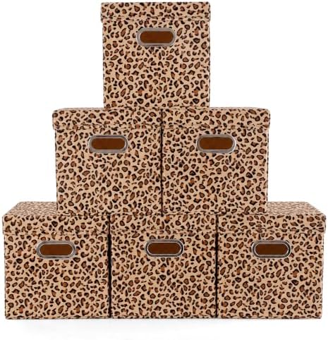 ANMINY Leopard Cheetah Print Storage Cubes Bins with Lids, 11Inch 6PCS by ANMINY