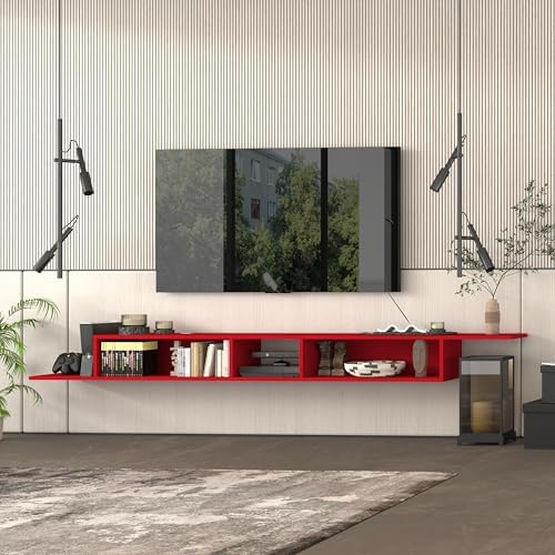 Atelier Mobili Floating TV Stand for Up to 65 Inch TVs – Wall Mounted Floating Shelf for Under TV, Entryway Organizer & Bedroom Vanity – Multi-Purpose Storage & Display Console (Red, 100INCH) by AtelierMobili