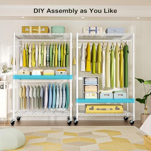 FUTASSI Rolling Clothes Rack, Clothing Racks for Hanging Clothes, White - Image 3