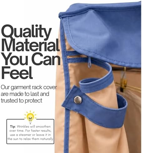 Formosa Covers Portable Garment Rolling Rack Cover - Protect Your Clothes from Dust Keep Your Room Looking Organized (Cover Only) (Beige Khaki with Dusty Blue Trim, 36" W x 14" D x 72" H) - Image 3