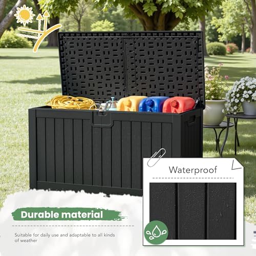 Greesum 230 Gallon HDPE Outdoor Storage Box with Removable Dividers, Weatherproof Oversized Deck Box for Patio, Garage, Garden, Black - Image 5