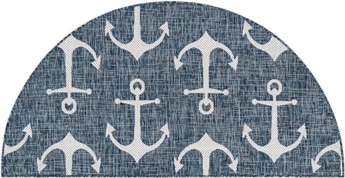 Unique Loom Outdoor Coastal Collection Area Rug - Ahoy (3' 1" x 6' 1" Hearth Blue/Ivory) - Image 3