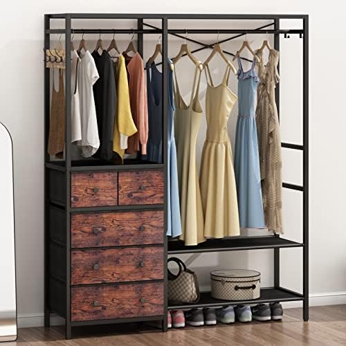 Heavy Duty Clothing Rack with 5 Drawers & 4 Storage Shelves, 2 Hanging Rods by AuromieDirect