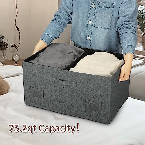 Graciadeco 75 Quarts Extra Large Decorative Storage Bins with Lids, 3 Packs Dark Gray Collapsible Storage Bins with Lids, Stackable Storage Bins Decorative Box Storage With Lid Extra Large - Image 3