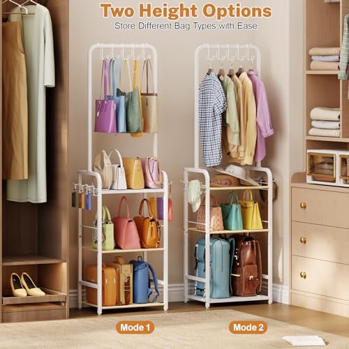 Tall Purse Organizer for Closet with 5 Purse Hanger & 6 Side Hooks, 4 Tier - Image 4