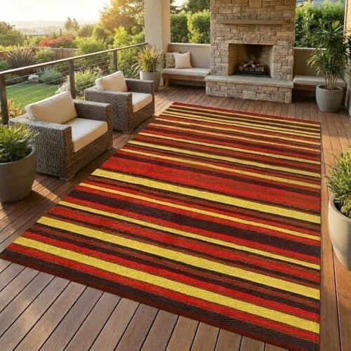 GAOMON 8x10 Large Outdoor Rug Waterproof for Patio Plastic Straw Rug Geometric Stripe Indoor Outdoor Area Rug Modern Lines Outside Carpet for RV Porch Deck Backyard Balcony, Purple/Red/Orange/Yellow by GAOMON