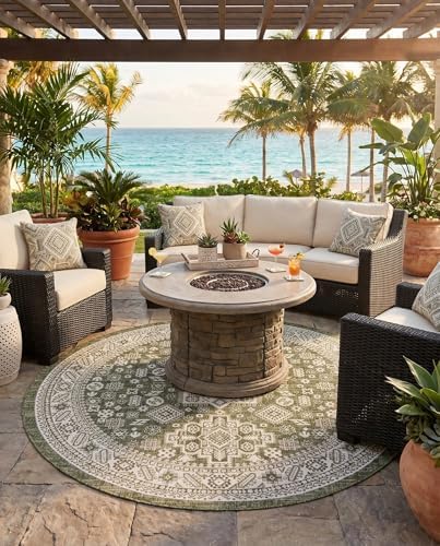 Rugs.com - Outdoor Aztec Rug – 8 Ft Round Green Indoor/Outdoor Rug – Perfect for Patios, Decks, and Porches - Image 7