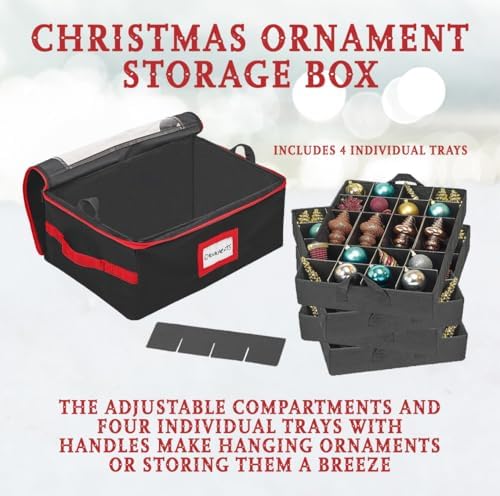 HOLDN’ STORAGE Christmas Ornament Storage Box with Dividers - Fits 96-3” Ornaments, 4 Removable Trays, Durable & Space-Saving, Clear Top Lid, Convenient Storage Designed, Black - Image 4