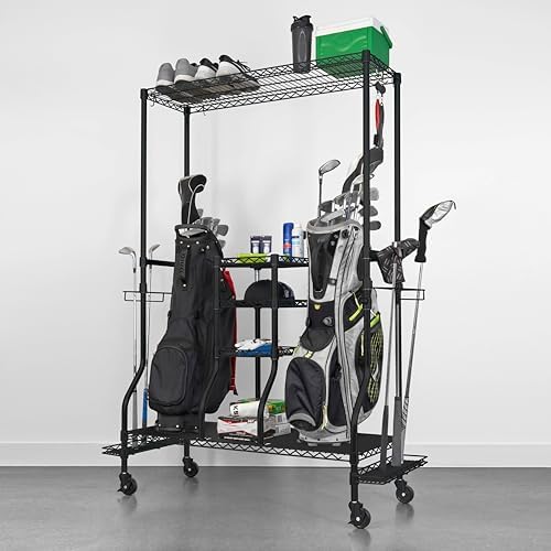 SafeRacks Golf Equipment Organizer Rack, Golf Bag Storage Rack for Garage, Fits 2 XL Bags & Accessories - Standard and Deluxe - Image 3
