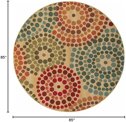 Unique Loom Outdoor Modern Collection Area Rug - Spark (7' 1" Round, Beige/ Burgundy) - Image 2