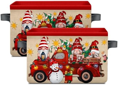 Christmas Baskets,Christmas Dwarf Foldable Storage Bins with Handles, Decorative Cloth Organizer Storage Boxes 2 2piece - Image 2
