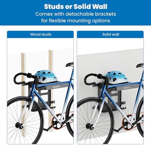 Mount-It! Bike Wall Mount Rack with Shelf and Hooks, Horizontal Indoor Bike Rack Garage Home, Space Saving Wall Mounted Hanger for a single Road, Mountain or other Bicycle with Extra Storage, Black - Image 4