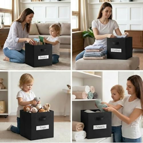 Storage Bins,13 Inch Cube Storage Bin with Labels,6pcs,Black - Image 6