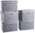 PRANDOM Large Storage Boxes with Lids [5-Pack] Fabric Decorative Storage Bins Cubes Organizer Containers Baskets with Handles for Closet Grey 17.5x11.8x11.8 In For 6+ Year Old Boys and Girls by Prandom