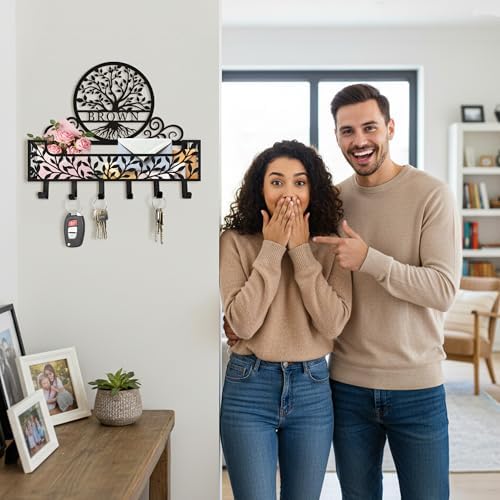 Personalized Metal Tree of Life Family Name Key and Mail Holder, Wall Mount Entryway Organizer with Hooks, Custom Key Rack for Kitchen, Bathroom, and Home Storage - Image 2
