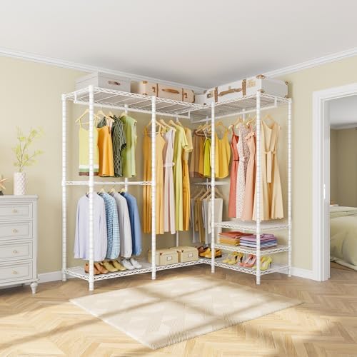 VIPEK L40 Plus Garment Rack L Shaped Clothes Rack for Corner, Freestanding Portable Wardrobe Closet Heavy Duty Clothing Rack for Hanging Clothes, 60.6"L x 45"W x 76.4"H, Load Capacity 1300LBS, White - Image 2
