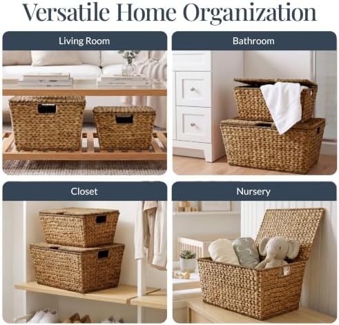 Best Choice Products Set of 2 X-Large & Medium Woven Storage Baskets W/Lids, Hyacinth Nesting Bins, Handwoven Organizer Baskets W/Handles for Bedroom, Living Room, Laundry Room, Or Office - Chestnut - Image 4