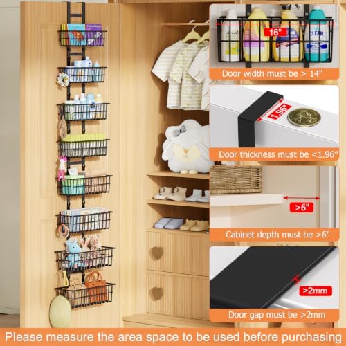 Hongtamoya 8 Tier Over The Door Organizer, Adjustable Hanging Door Organizer with 8 Wire Baskets 6 Hooks, Behind The Door Storage for Pantry Closet Bedroom Bathroom Cabinet Kitchen Laundry Room, Black - Image 6