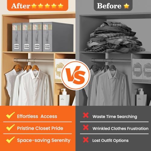 WOWBOX Sheet Organizers and Storage,Closet Bed Sheet Organizer Under Bed Storage and Organization with Label Cards & Clear Window for Bedding Sheets,Duvet Covers,Blankets (8 Pack，Gray) - Image 7