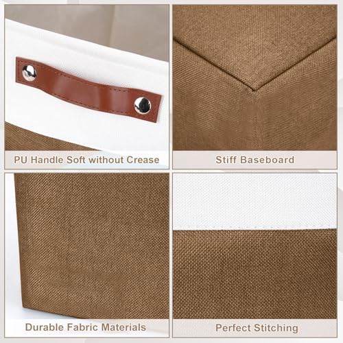 Bagnizer 13x13 Cube Storage Bins, Collapsible Fabric Storage Box, 4 Pack Closet Baskets with Handles for Organizing, Shelf, Toys, Clothes, Home, Office, Nursery (Brown&White) - Image 6