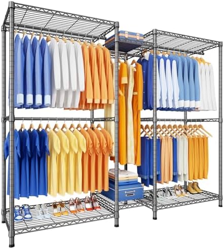 Ulif E12 Pro Clothes Rack，Heavy Duty Freestanding Garment Rack with Shelves，Metal Clothing Closet Storage System for Hanging Clothes，71" W x 16" D x 76.5" H, Hold 960 lbs，Grey by Ulif