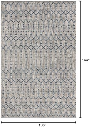 Eyely Moroccan Woven Area Rug 9X12 Light Gray/Navy, Indoor Outdoor Rug - Image 2