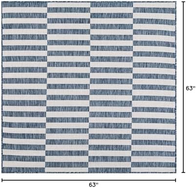 Unique Loom Outdoor Striped Collection Area Rug - Striped (5' 3" Square Blue/Ivory) - Image 2