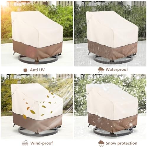 Patio Swivel Chair Cover 4 Pack,Waterproof Heavy Duty Outdoor Chair Covers,Outdoor Swivel Chair Cover for Patio Furniture Covers(30 W x 34 D x 38.5 H inches),Beige & Brown - Image 7
