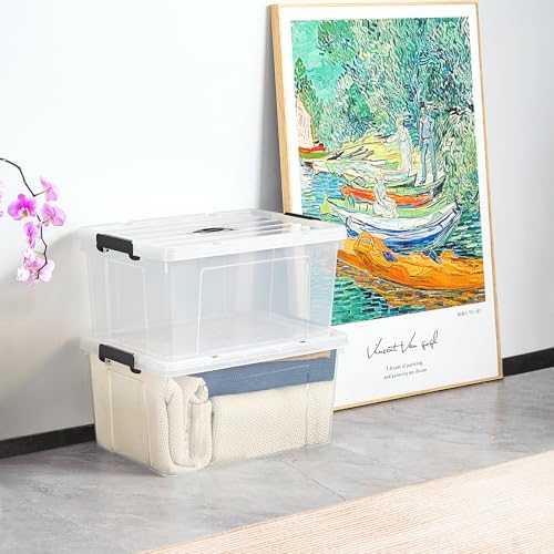 Cetomo Lidded Storage Bin with Handle, Storage Bins with Lid, Organizing Container with Secure Latching Buckles, Stackable and Nestable, Plastic, 72 Quart-6 Pack, Clear - Image 4