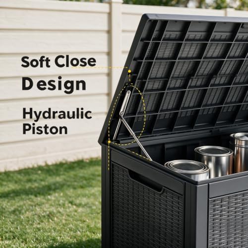 130 Gallon Deck Box,Lockable Outdoor Storage Box Gas Lift,Waterproof,Black - Image 3