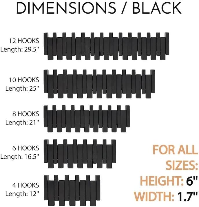 Beech Piano Key Coat Rack with 12 Flip Hooks, Black - Image 5