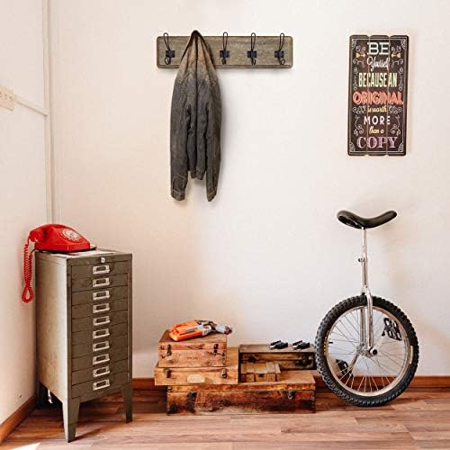 HBCY Creations Weathered Rustic Coat Rack Wall Mount with 5 Hooks, Solid Pine Wood 24 inch Wall Hooks for Entryway, Mudroom, Hallway, Bathroom - Vintage Farmhouse Style Wall Mounted Towel Rack - Image 4