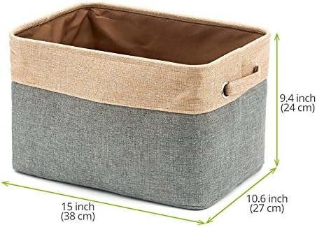 EZOWare Set of 3 Canvas Fabric Tweed Storage Organizer Cube Set W/Handles for Nursery Kids Toddlers Nursery Room - 15 L x 10.5 W x 9.4 H -Gray/Brown - Image 2