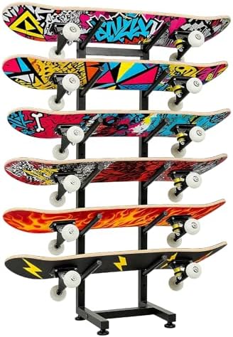 6-Tier Skateboard Racks Floor Stand, Black by HAVXJAN